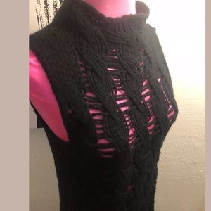 Sisley black knit crochet dress thick turtleneck